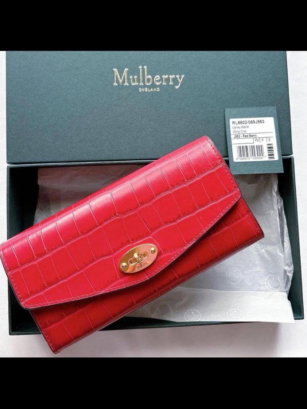 Mulberry Red Croc-Embossed Leather Turn-Lock Wallet